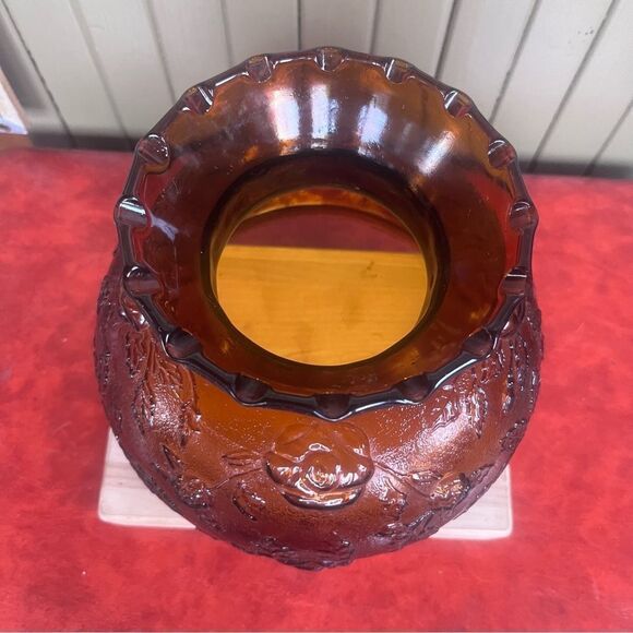 Amber Indiana Glass Vintage 70’s Lamp Shade Roses - Picture 4 of 12